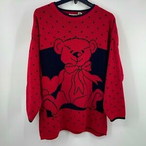 Vintage Stefano International red teddy bear oversized sweater Size Large